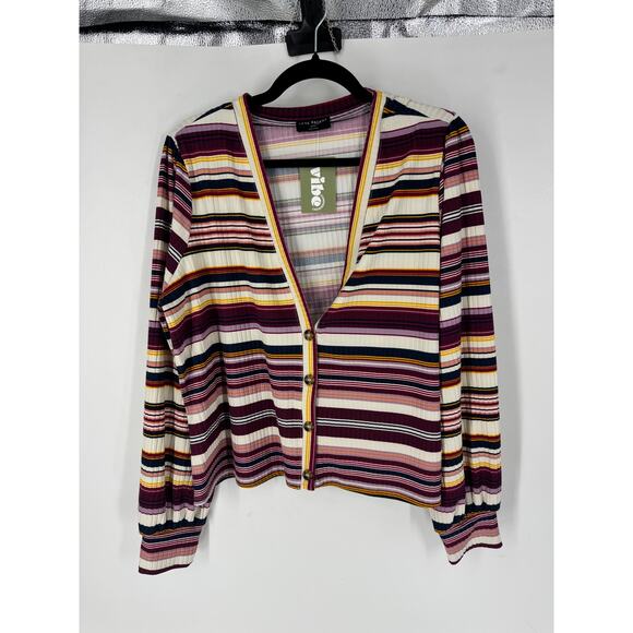 lane bryant gabrielle striped deep plunge button front cardigan - Picture 3 of 5